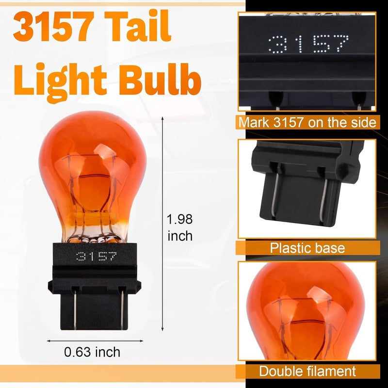 ecocstm 10 PCS 3157 Tail Light Bulb, Miniature Brake Light Bulb, Waterproof Turn Signal Bulb, Automotive Side Marker Tail Light Replacement for Truck SUV Car (Amber) - Image 3